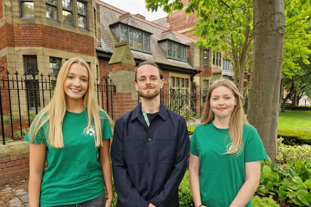 (l-r) Freya McCaughley, Matty Walsh and Roseanna O'Hanlon after meeting the Irish President Catherine Connolly.