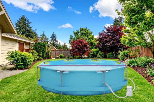 The framed outdoor pool set includes a filter pump and comes in 10ft and 12ft sizes for summer garden use