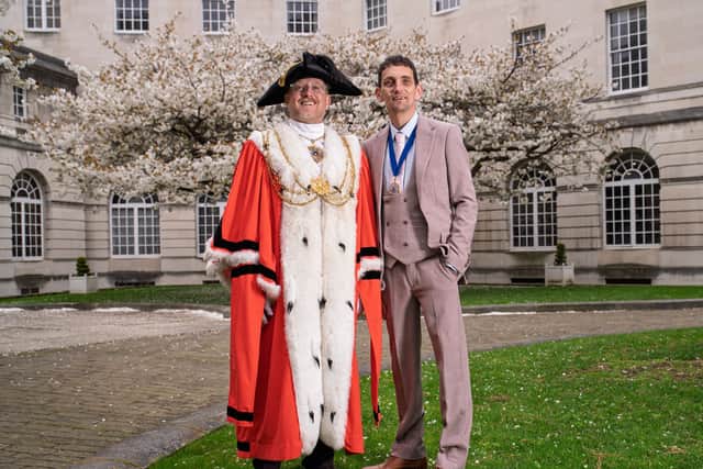 The Lord Mayor of Leeds Councillor Stephen Holroyd and his consort, Simon Mapals.