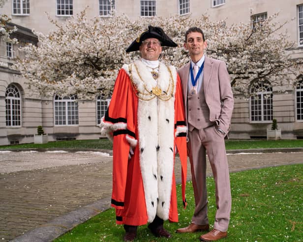 The Lord Mayor of Leeds Councillor Stephen Holroyd and his consort, Simon Mapals.