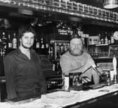Ian Haslem with landlord John English at the Ivy House pub, Holmfield, in December 1980