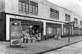 Barkly Parade, on Dewsbury Road in December 1938. On left is the leather and hardware store, cigarette machine can be seen outside store.