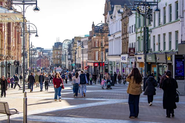 A bustling Briggate in Leeds City Centre. 