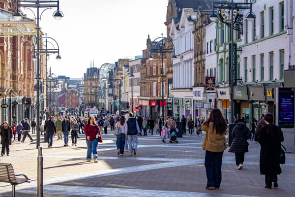 A bustling Briggate in Leeds City Centre. 