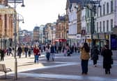 A bustling Briggate in Leeds City Centre. 