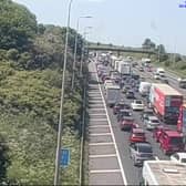 Traffic built up on the westbound carraiageway.