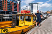 Skipper Peter Forrest with Drie the water taxi, which has returned to the waters in Leeds city centre.