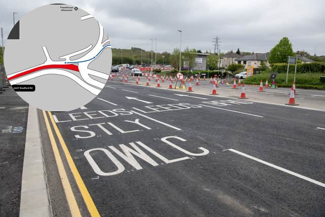 Traffic travelling eastbound along the A647 Bradford Road West is currently down to one lane.