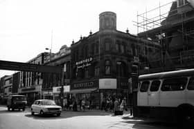  Briggate showing the junction with Commercial Street in June 1975.