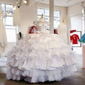 For the Love of Textiles  has launched at Sunny Bank Mills, in Farsley, and a striking wedding collection is at the heart of the exhibition