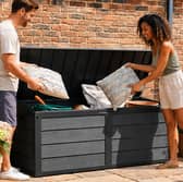 The 320L outdoor storage box is designed to tidy away garden clutter while protecting items from the weather