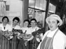 Trevor Middleton, of Middleton Hargreaves butchers, pictured at Leeds Market on February 2, 1983, with staff members Carl Hilton, Brian Longbottom, Christopher Farmer, Roy Marsden, Colin Clark, Jackie Morgan and Graham Wray. He cut prices 'to the bone', thinking his shops might be closed due to storm damage.