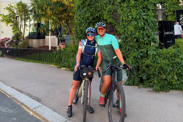 Grace and Jon Ince in Oslo after cycling 1,700 miles from Leeds.