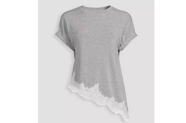 Michelle Keegan Asymmetric Lace Trim T-Shirt,