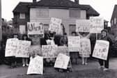 July 1988 and members of St Wilfrid's Residents Association demonstrate outside the block of former council flats in St Wilfrid's Avenue.