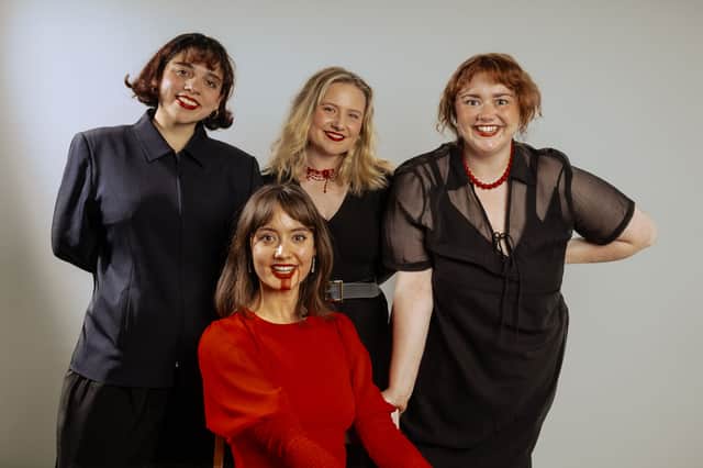The cast and creatives of 'SUCCUBUS' - Zara Jayant (halfway), Emily Ritchie (halfway), Grainne Robson (director) and Georgina Collins (centre)