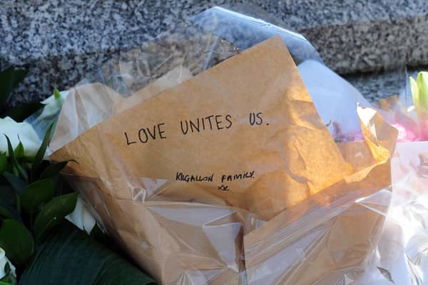 Flowers For Jo Cox, at Birstall Market Place.