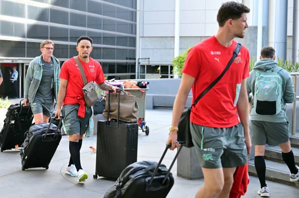 STRONGEST CHANCE: Noah Okafor, centre, of the Leeds United quartet at the World Cup with Switzerland.
