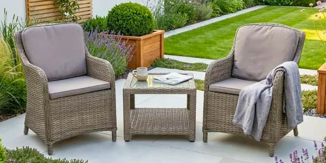 Royalcraft’s Paris Imperial companion set creates an inviting outdoor retreat, pairing deep-cushioned armchairs with classic woven styling and a compact coffee table.