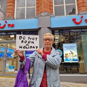 Judith Weelands has been protesting outside of the TUI office on Lands Lane in Leeds city centre over her "disgraceful" holiday experience in Cape Verde.
