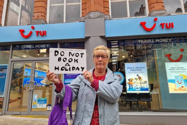 Judith Weelands has been protesting outside of the TUI office on Lands Lane in Leeds city centre over her "disgraceful" holiday experience in Cape Verde.
