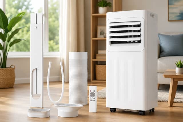 The HUMILABS portable air conditioner combines cooling, dehumidifying and fan functions in one compact unit designed for rooms up to 450 square feet