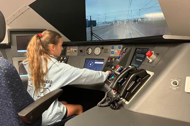 Pupils got to have a shot on LNER’s driver simulator.