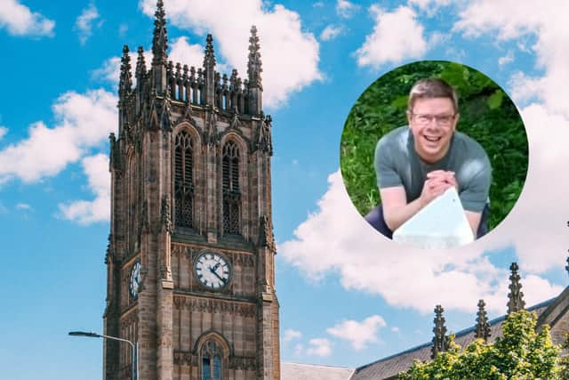 Leeds Minster Director of Music Alex Woodrow (inset) is swapping keyboards for hiking boots to walk 104 miles to Scarborough for charity