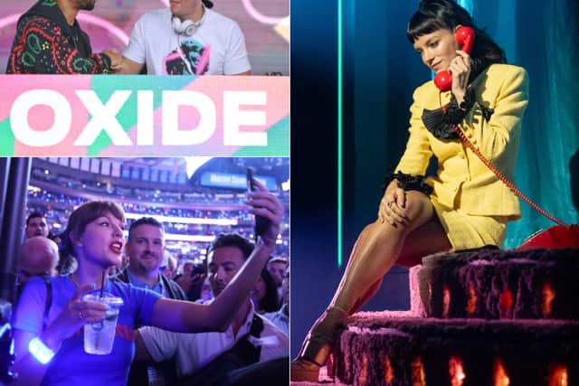 (Clockwise from top left) Oxide and Neutrino, Lily Allen and a Taylor Swift night at a metal 'dive' - here's what's coming up this weekend in the city for music fans.
