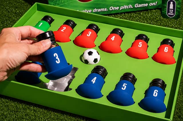 Players must finish their whiskies before the empty dram bottles can take to the pitch in this grown-up twist on a football classic