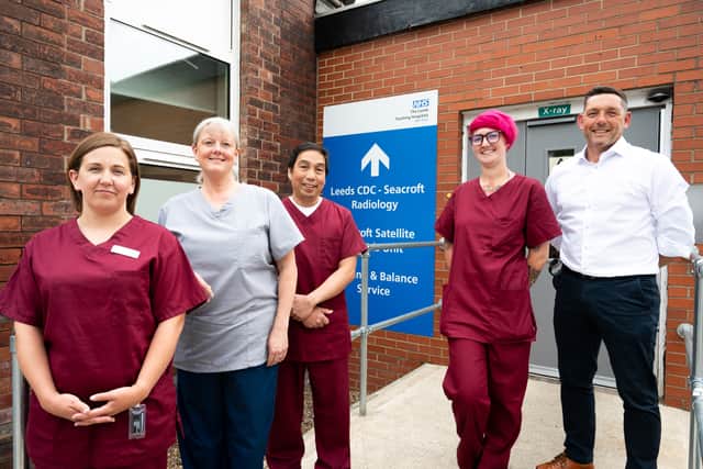 Craige Richardson, deputy chief executive at Leeds Teaching Hospitals NHS Trust, with
staff at Seacroft Community Diagnostic Centre.