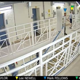 Kyle Bevan, 33, makes his way to his cell and is followed by Lee Newell, 57, Mark Fellows, 47, and David Taylor, 64.