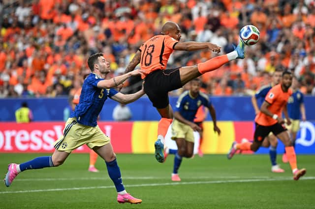 Gabriel Gudmundsson struggled to keep a sharp Netherlands attack at bay.