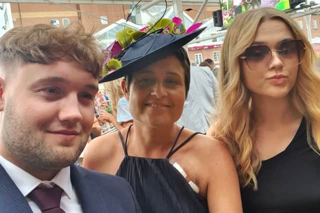 June Kelly with her son Max and daughter Mia at the York Races in 2022.