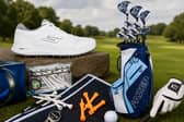 A selection of beginner-friendly golf equipment and accessories available from American Golf, including clubs, shoes, a glove and on-course essentials.