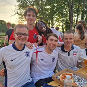 England fans gather at Kirkstall Bridge Inn tonight to watch the game. 