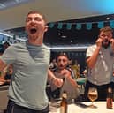 England fans watch on at Elland Road for a watch party hosted by HiSense with Leeds team mates Kalvin Phillips and Patrick Bamford. 
