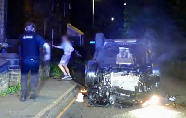 Moment a car flipped after a 110mph police chase