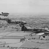 Trainee Royal Air Force pilots in flight in Avro Anson machines in October 1940.