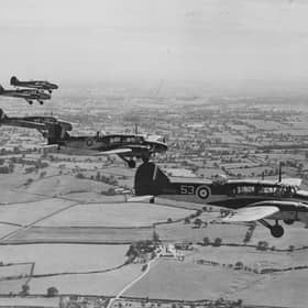 Trainee Royal Air Force pilots in flight in Avro Anson machines in October 1940.
