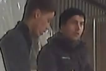 The image appeal shows two men police wish to speak to following three high-value warehouse burglaries