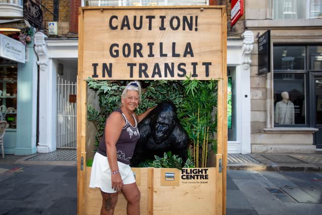 Adele Teale, with Caesar the gorilla
