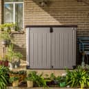 The Keter Store It Out Pro offers 1,200 litres of weather-resistant storage behind wide-opening doors and a piston-assisted lid