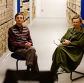 Alex Pearson and Ruth Goodman recording at West Yorkshire Archive