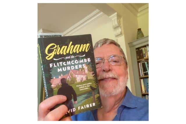 Former University of Leeds professor David Fairer holding his new novel Graham and the Flitchcombe Murder
