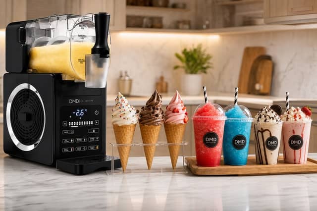 The five-in-one frozen drink maker can prepare slushies, cocktails, milkshakes and ice cream without adding bags of ice