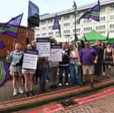 Pictured theatre assistants employed by Leeds teaching Hospitals NHS Trust out on the picket lines outside the LGI, Leeds.
