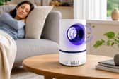 The fan-powered indoor trap uses ultraviolet light and targeted airflow to capture fruit flies and other small flying insects