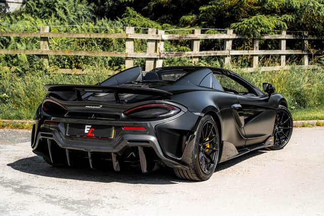 The satin black McLaren 600LT Spider can reach 201mph