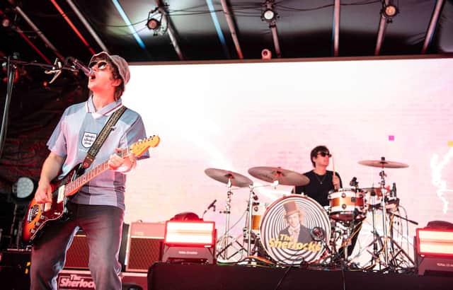Frontman Kiaran Crook and drummer Brandon Crook in full flow during The Sherlocks' Sheffield SteelYard gig